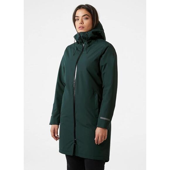 Helly Hansen Women Green Long Aspire Rain Jacket XL Waterproof Vented Reflective - Picture 1 of 13